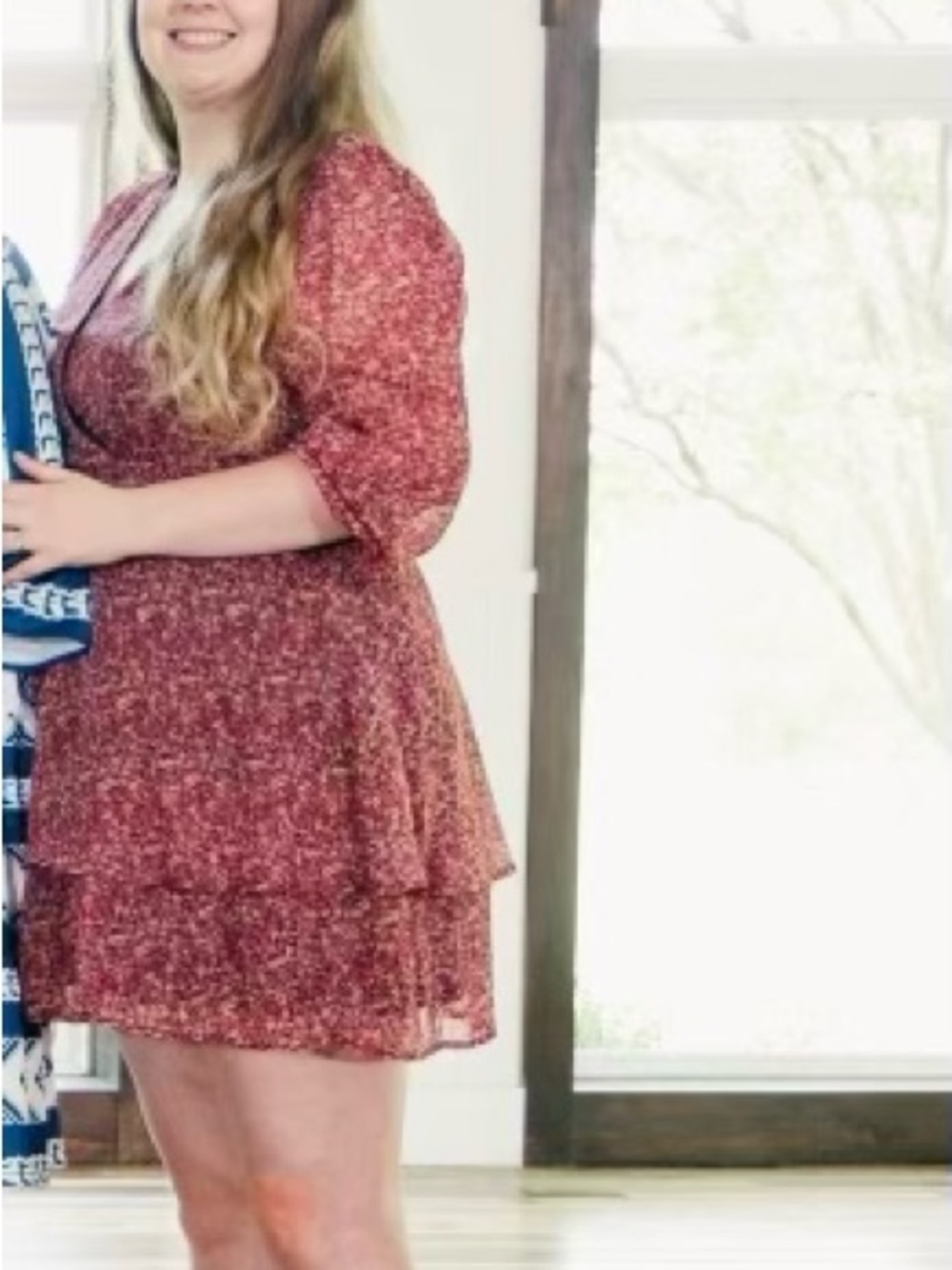 Mimi Chica Pink & Maroon Floral Long Sleeve Wrap Dress